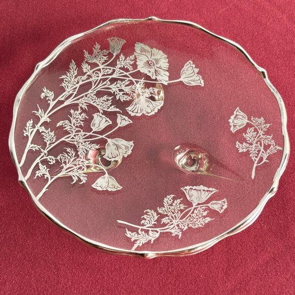 Silver City Flanders Poppy Sterling Silver on Clear Glass Footed Dish - Picture 1 of 12
